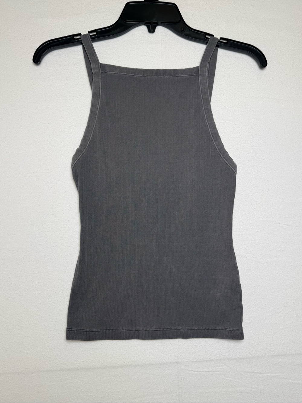 Free People Women's Ribbed Square-Neck Tank Top in Charcoal Gray